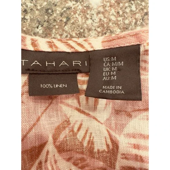 Tahari Linen Shirt Top Blouse Tunic Floral Machine Washable Women's Size M - Picture 8 of 8
